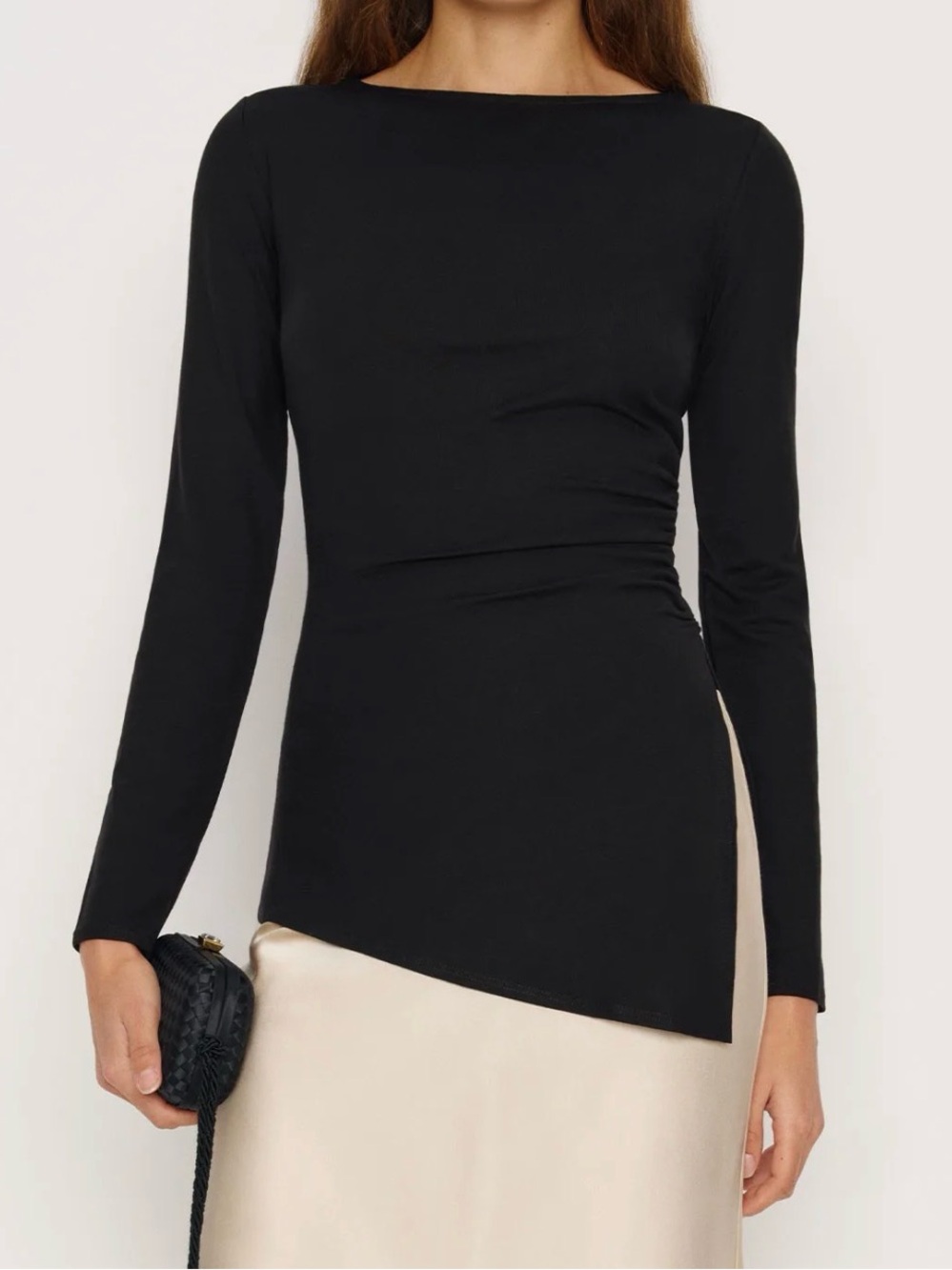 NEW Reformation Margot Asymmetric Peplum Knit Top Black Size XS